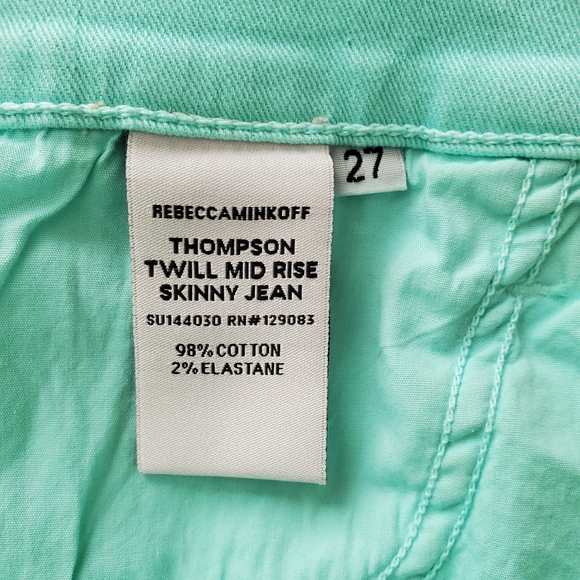 Rebecca Minkoff Turquoise Blue Thompson Twill Mid Rise Skinny Jeans size 27 - Picture 9 of 10